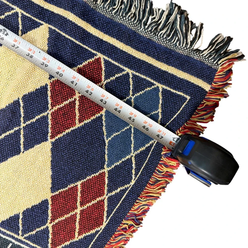 Vintage Golf Woven Tapestry Throw Blanket Argyle Fringe‎ Man Cave Wall Hanging